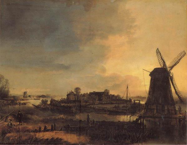 Aert van der Neer Landscape with a Mill Norge oil painting art